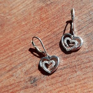 Sterling Silver Diamond Heart Earrings